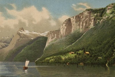 Lago de Lucerna: El Rutli (litografía en color) de European School