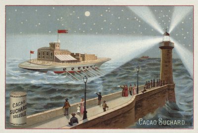 Gran barco impulsado por remos iluminado por un faro de European School
