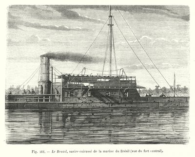 El Brazil, buque acorazado de la marina de Brasil, vista del fuerte central de European School