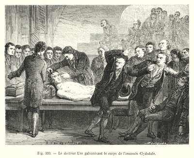 El doctor Ure galvanizando el cuerpo del asesino Clydsdale de European School