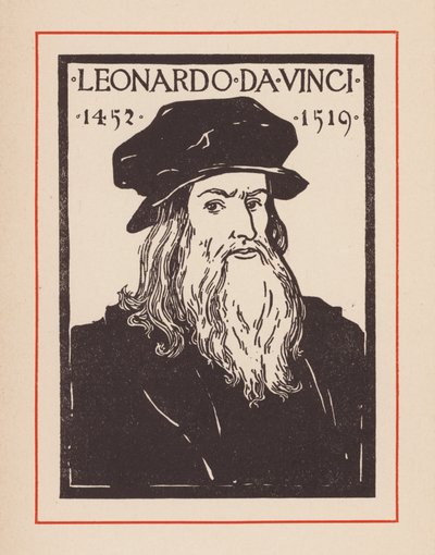 Leonardo da Vinci, polímata italiano del Renacimiento (litografía) de European School