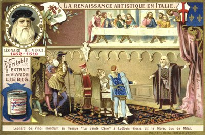 Leonardo da Vinci mostrando su fresco de La Última Cena a Ludovico Sforza, Duque de Milán de European School