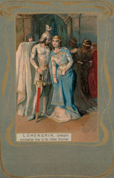 Lohengrin acompaña a Elsa a la Cámara Nupcial (litografía en color) de European School