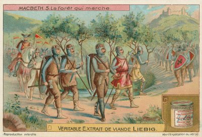 Macbeth. El bosque que marchaba, tarjeta Liebig, principios del siglo XX (cromo) de European School