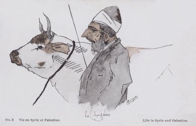 El hombre y el ganado, la vida en Siria y Palestina (litografía en color) de European School