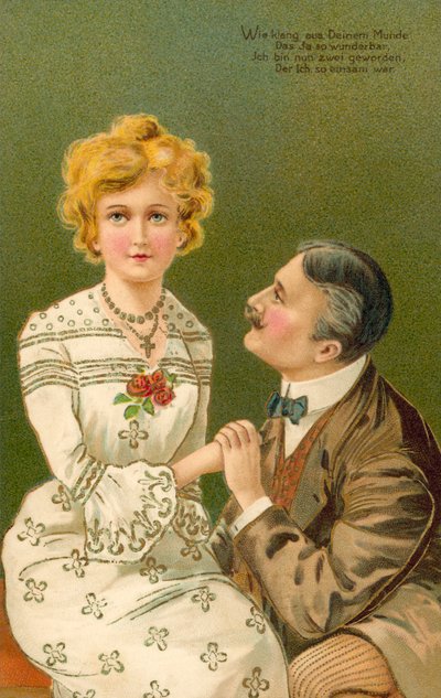 Hombre de la mano de una joven (litografía en color) de European School