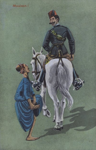 Hombre dolorido después de que un caballo y un jinete le pisaran el pie (litografía en color) de European School