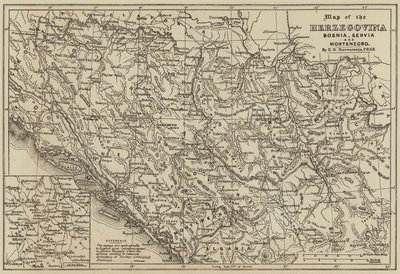 Mapa de Herzegovina, Bosnia, Servia y Montenegro (grabado) de European School