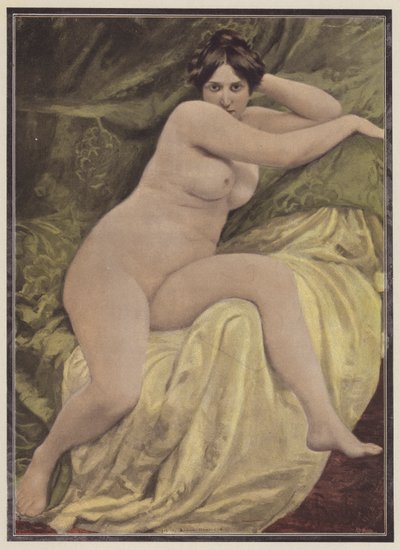 Meditando, mujer sentada en una silla (litografia en color) de European School