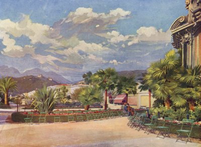 Menton, El quiosco de música y el nuevo jardín (litografía en color) de European School