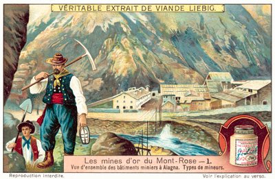 Mineros y edificios de la mina en las minas de oro de Monte Rosa, Italia de European School