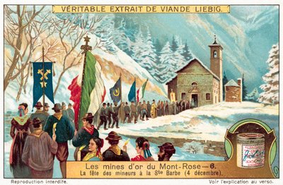 Mineros de las minas de oro de Monte Rosa celebrando la fiesta de Santa Bárbara, patrona de los mineros de European School