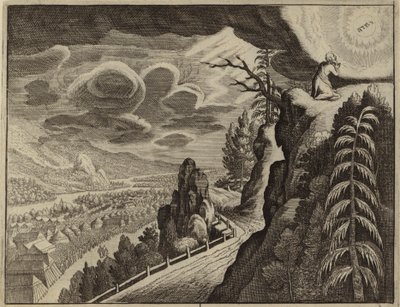 Moisés hablando con Dios en el monte Sinaí (grabado) de European School