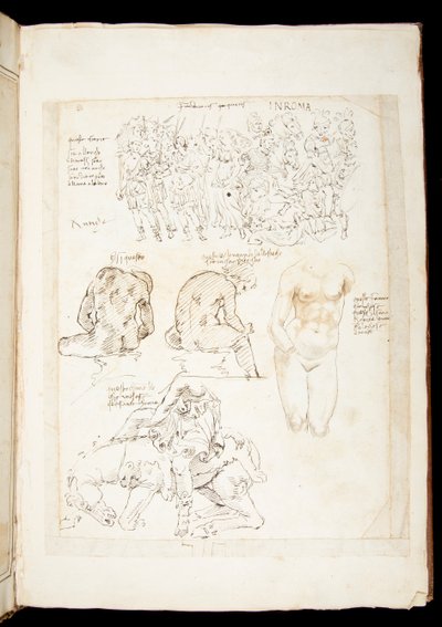 Ms 701 fl.34v, Dibujo incluyendo una vista del Spinario desde atrás, finales del siglo XV de European School