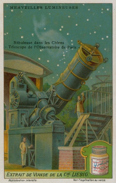 Nebulosa entre la Constelación de los Perros de Caza y el telescopio en el observatorio de París de European School