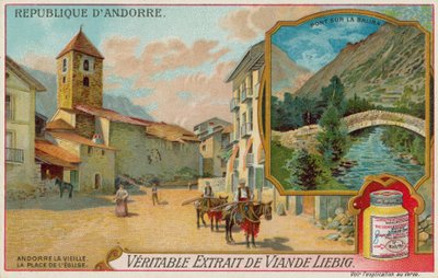 Plaza de la Iglesia Vieja y un puente sobre el Río Valira de European School