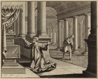 Parábola del fariseo y el recaudador de impuestos (grabado) de European School