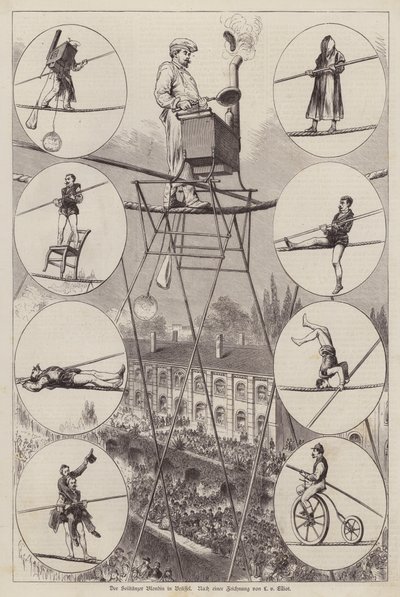 Actuación del equilibrista y acróbata francés Charles Blondin en Bruselas de European School