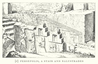 Persépolis, una escalera y balaustradas (litografía) de European School