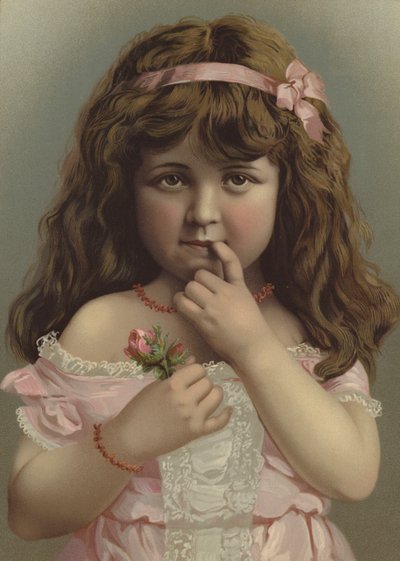 Retrato de una niña sosteniendo una flor (litografía en color) de European School