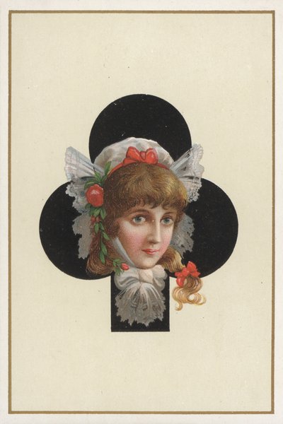 Retrato de una niña en un naipe (litografía en color) de European School