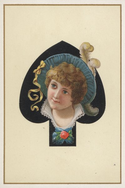Retrato de una niña en un naipe (litografía en color) de European School