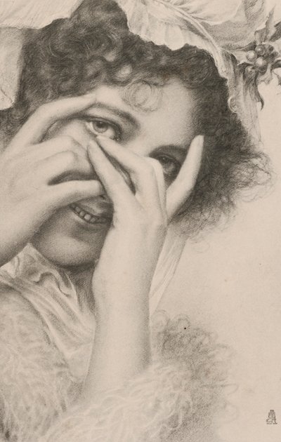 Retrato de una mujer que se esconde detrás de las manos (litografía) de European School