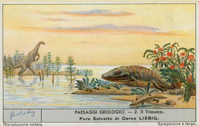 Mundo prehistórico, tarjeta Liebig, principios del siglo XX (cromo) de European School