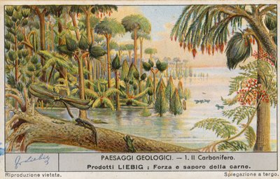 Mundo prehistórico, tarjeta Liebig, principios del siglo XX (cromo) de European School