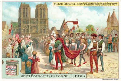 Procesión saliendo de Notre Dame de París durante el reinado de Carlos VII de Francia de European School