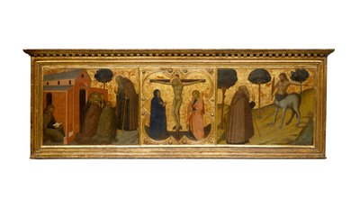 San Antonio el Abad predicando; Cristo en la cruz con la Virgen y San Juan; San Antonio el Abad y el centauro de European School