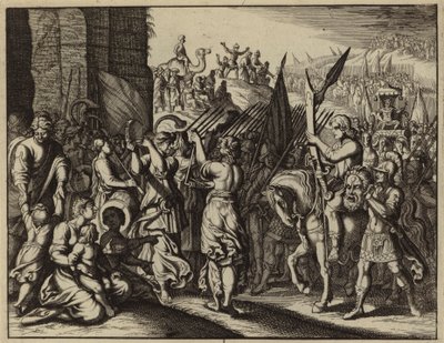 Saúl acompañando a David con la cabeza de Goliat (grabado) de European School