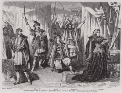 Escena del Acto III del drama histórico Maryna del dramaturgo alemán Salomon Hermann Mosenthal de European School