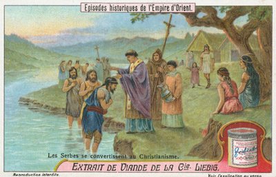 Serbios convertidos al cristianismo, tarjeta Liebig, principios del siglo XX (cromo) de European School