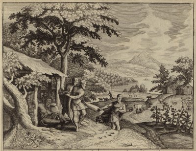 Sem y Jafet cubriendo la desnudez de su padre, Noé (grabado) de European School