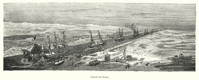 Barcos pasando por el Canal de Suez, Egipto (litografía) de European School