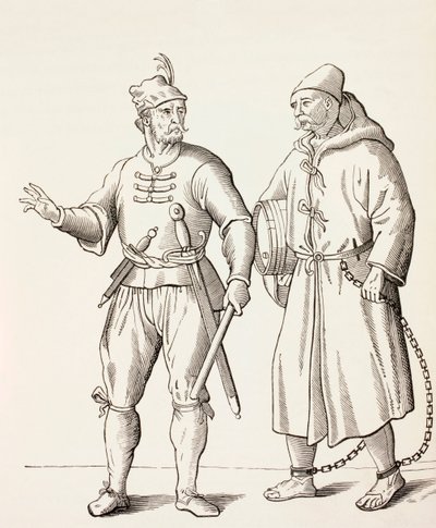 Soldado de galera del siglo XVI con un esclavo de galera, c.1880 de European School