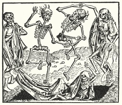Esqueletos de una danza de la muerte medieval de European School