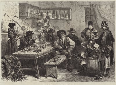 Bocetos en España, una taberna en los suburbios de Madrid (grabado) de European School