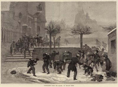 Lanzamiento de bolas de nieve (grabado) de European School