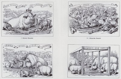 Caricatura socialista de 1895 sobre diferentes formas de gobierno de European School