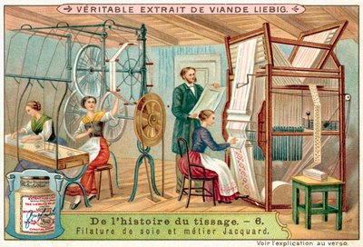 Hilado de seda y un telar Jacquard de European School