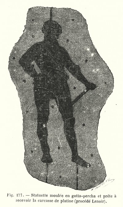Estatuilla moldeada en gutapercha y lista para recibir la carcasa de platino, procedimiento Lenoir de European School