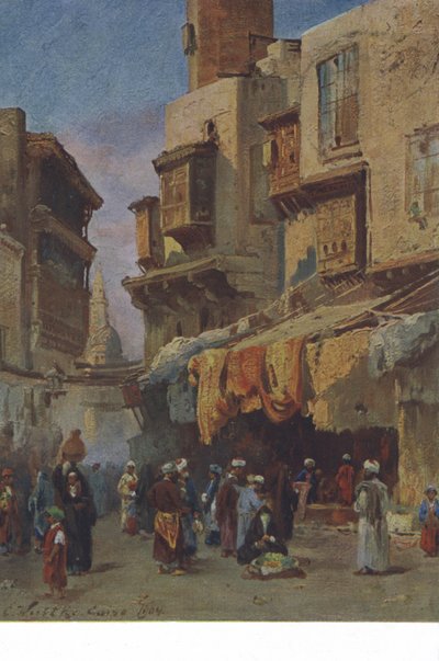 Escena callejera de El Cairo, Egipto (litografía en color) de European School