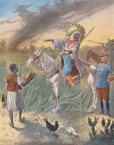 Enjambre de langostas en África (litografía en color) de European School