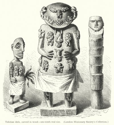 Ídolos tahitianos, tallados en madera de European School