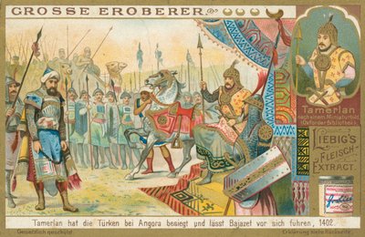 Tamburlaine conquista Bajazeth, tarjeta Liebig, principios del siglo XX (cromo) de European School