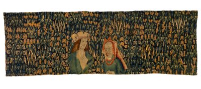 Fragmento de tapiz de mil flores que representa a una pareja (lana) de European School