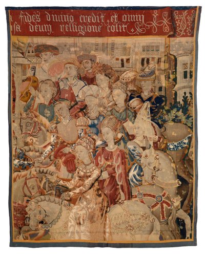 Fragmento de tapiz con damas y caballeros a caballo, o París regresando con Helena, o El regreso de la campaña de European School