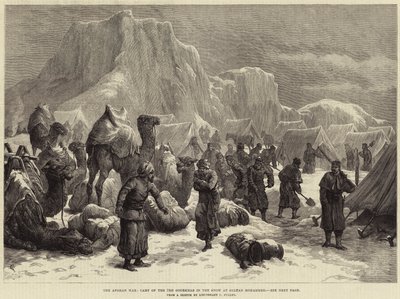 La guerra afgana, campamento del 3º Goorkhas en la nieve en Sultan Mohammed (grabado) de European School
